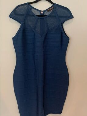 GUESS Navy Sheer Yoke Bodycon Dress
